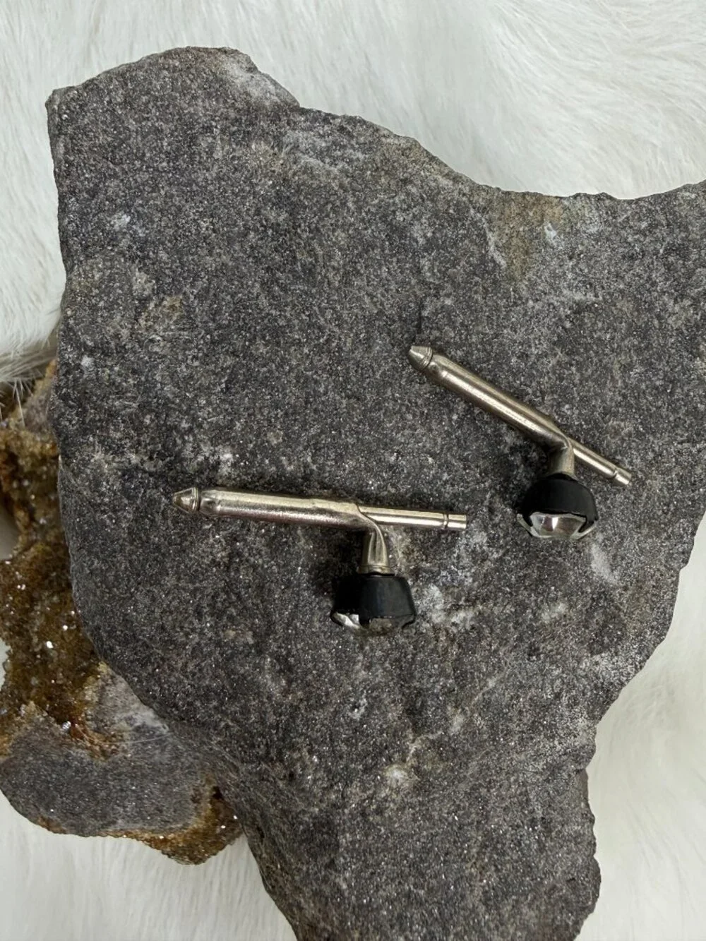 Vintage Black Metal & Silver Tone w/ Clear Rhinestone Shirt Studs